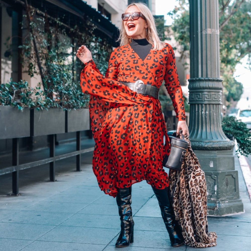 CAbi Red Leopard Print Midi Dress - Picture 5 of 9